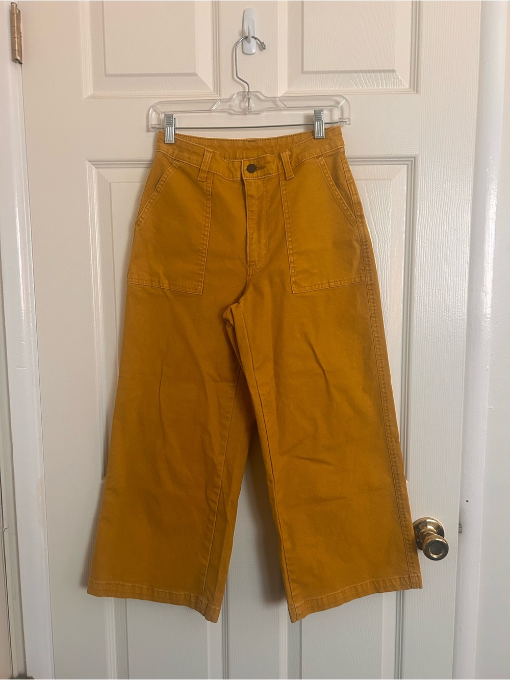 Washed Mustard Yellow Wide Leg Crop Pant
